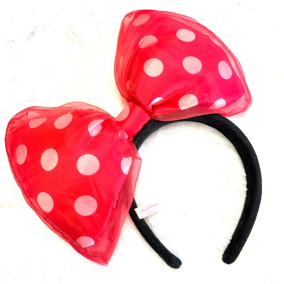 Authentic Tokyo Disney Resort Japan Minnie Mouse Ears Headband Big Bow Dots red - Picture 4 of 5